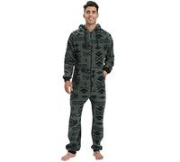 QIYUANT Pigiama Uomo Intero Tutina in Vello di Corallo Cerniera Intera Manica Lunga con Cappuccio Invernali Caldo Pigiami Monopezzo Onesies Tuta da Casa (Verde Scuro, L)