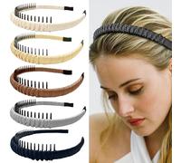 QIYUDA Confezione da 5 fasce per capelli intrecciate con pettine con denti, per donne, antiscivolo (bianco, nero, marrone khai, grigio)