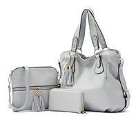 Qiyuer Grande Hobo Borse Borsa Per Le Donne Borse E Borse Set Moda Spalla Tote Bag 2 PZ, grigio (Set da 3 pezzi, grigio), X-Large