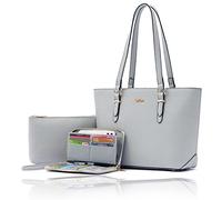 Qiyuer Set di borse e portafogli da donna borsa a tracolla borsa a tracolla con manico superiore borsa con portafoglio abbinato Dimensioni: L, 3 pezzi/set 1 grigio, Large