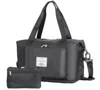 QIZENME Borsa Sport e Viaggio, Borsa Cabina Pieghevole 45x36x20, Bagaglio a Mano Espandibile e Impermeabile con Scomparto Scarpe per Sport e Viaggi, Nero