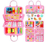 Qizfun Busy Board Giochi Montessori 3 Anni e più, Pannello Sensoriale Montessori, Giochi Educativi Sensoriali per Bambini - Giocattolo da Viaggio per Aereo, Regalo per Ragazzi e Ragazze (Rosa)