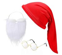 QIZHIQIAMY Cappello di Natale, Cappello Nano, Cappellos Natale Elfo con Occhiali e Barba Babbo Natales, Barba di Babbo Natales, Accessori Natalizi per Feste, Compleanni e Cosplay