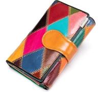 QIZLDBGF Colorful Patchwork Small Wallet for Women Trifold Genuine Leather Card Holder Organizer Handmade Multicolor Change Coin Purse(Oil - Diamond)