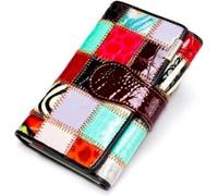 QIZLDBGF Colorful Patchwork Small Wallet for Women Trifold Genuine Leather Card Holder Organizer Handmade Multicolor Change Coin Purse(Patent - Square)