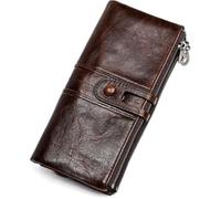 QIZLDBGF Large Capacity Bifold long Wallet for Women Genuine Leather RFID Blocking Card Organizer Zipper Phone Holder (Coffee)