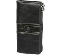 QIZLDBGF Large Capacity Bifold long Wallet for Women Genuine Leather RFID Blocking Card Organizer Zipper Phone Holder (black)