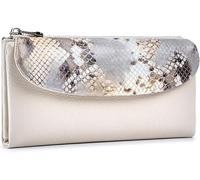 QIZLDBGF Women's Genuine Leather Big Three Fold Wallet - Designer Serpentine Wallet, RFID Shielded Credit Card Clip, Can Hold 10 or More Cards and Smartphones (6.1 inches) - Cream