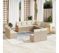 QJBSAVVA 11 divano angolare beige in rattan sintetico, 8 moduli centrali e 2 braccioli, spazio di archiviazione, cuscino idrorepellente, 55 × 55 cm, balcone/terrazza/giardino