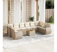 QJBSAVVA 11-TLG. - Set divano da giardino con vano portaoggetti, in polyrattan, angolo+medio+divano braccio, 62 x 62 cm, tavolo in acacia 55 x 55 cm