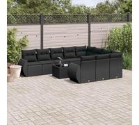 QJBSAVVA 11-TLG. Set divano da giardino in polyrattan nero, 55 x 53 x 34 cm, per esterni, con vano portaoggetti e tavolo in vetro, design moderno, per giardino, terrazza e piccoli balconi