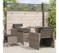 QJBSAVVA 4-TLG - Sala da giardino in polyrattan, 68 x 68 x 68 cm, con cuscino rimovibile, piccolo set da balcone, salvaspazio, per esterni, per terrazza, giardino, balcone