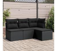 QJBSAVVA 4-TLG - Sala da giardino in rattan nero, 62 x 62 x 69 cm, robusto polyrattan con cuscini spessi, modulare, per esterni, giardino, terrazza, balcone