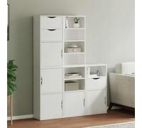QJBSAVVA 5 Pezzi Armadietti Laterali per Cucina Soggiorno Ingresso, Set Mobiletti Multiuso con Ante Cassetti e Ripiani, Bianco Legno di Pino, Design Modulare Salvaspazio, Dimensioni 40x24x79 cm