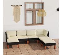 QJBSAVVA 7 pezzi Sala da giardino nero in rattan PE con cuscino color crema 277 x 65 x 67 cm Design moderno e salvaspazio per balcone terrazza e giardino