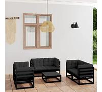 QJBSAVVA 7-TLG. Set da giardino in legno di pino, 70 x 70 x 67 cm, cuscino modulare, balcone, terrazza, resistente alle intemperie