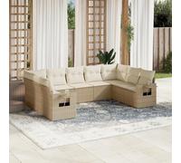 QJBSAVVA 9-TLG - Sala da giardino in polyrattan, 55 x 62 x 69 cm, pieghevole, con vano portaoggetti e cuscino UV, per giardino, terrazza, balcone
