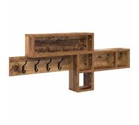 QJBSAVVA Appendiabiti da Parete Legno Vecchio 100x12x43.5 cm con Ripiani | Appendiabiti moderno da ingresso in legno ingegnerizzato con 5 ripiani e ganci per organizzare al meglio il corridoio.