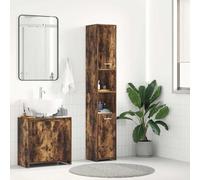 QJBSAVVA Armadietto Bagno Alto Salvaspazio Stretto in Legno Tecnico Rovere Fumo 30x30x183,5cm con 6 Scomparti e 2 Ante per Ottimizzazione Spazio