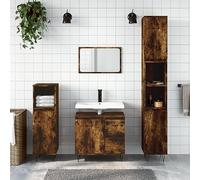 QJBSAVVA Armadietto Bagno Salvaspazio Stretto Alto in Legno Multistrato Rovere Fumo 30x30x190 cm con Ante e Ripiani Aperti, Piedini Ferro per Organizzazione Bagno Moderno