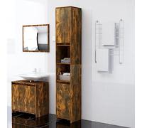 QJBSAVVA Armadietto Bagno Salvaspazio Stretto Alto in Legno Rovere Fumo 30x30x183,5cm con 6 Scomparti e 2 Ante per Piccoli Spazi Bagno