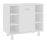 QJBSAVVA Armadietto da bagno bianco, 60 x 32 x 53,5 cm, con 1 anta e 7 scomparti, in legno, comò per bagno e corridoio