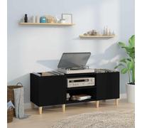 QJBSAVVA Armadio a pannelli nero, 121 x 38 x 48 cm, in legno e legno di eucalipto, design moderno con spazio per vinile e molto altro ancora, come low-board, soggiorno, ufficio, cucina