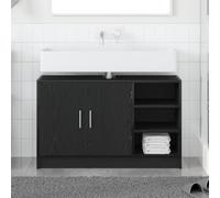 QJBSAVVA Armadio Bagno Sottolavabo Salvaspazio Stretto con 3 Ripiani e 2 Ante, Legno Ingegnerizzato Finitura Opaca Nero, Design Moderno, 90x29x55 cm, Mobile Multiuso per Interni