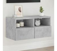 QJBSAVVA Armadio da parete per TV, grigio cemento, 60 x 30 x 30 cm, in legno con 2 ripiani e 2 scomparti per uno spazio ottimale nel soggiorno
