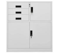 QJBSAVVA Armadio per Ufficio in Acciaio con Cassetti Schedario 90x40x102cm | Mobiletto multiuso metallico grigio chiaro per studio e archivio professionale con ripiano regolabile e serratura