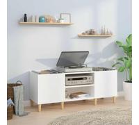 QJBSAVVA Armadio per vetrina, bianco lucido, 121 × 38 × 48 cm, in legno di eucalipto, per LP/TV/libri, soggiorno/sonno/ufficio