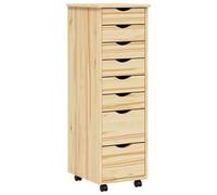 QJBSAVVA Cassettiera su Ruote in Pino Massello 8 Cassetti 34x39x103 cm | Contenitore salvaspazio multiuso con snodi mobili per riordinare cancelleria e documenti in studio o camera da letto.