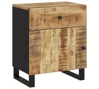QJBSAVVA Comodino 50x33x60 cm Legno Massello di Mango e Metallo | Mobiletto da notte stile industriale con cassetto e vano aperto per organizzare la camera da letto con eleganza.