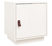 QJBSAVVA Comodino Bianco 40x34x45 cm in Legno Massello Pino | Mobiletto multiuso per camera da letto con anta reversibile, 2 scomparti e maniglia in similpelle elegante.