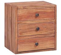 QJBSAVVA Comodino con 3 cassetti, 35 x 25 x 35 cm, in legno massiccio anticato, rustico, unico comodino in legno riciclato, piccolo comò per camera da letto
