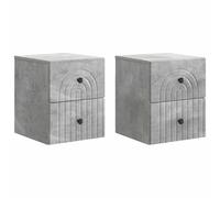 QJBSAVVA Comodino da parete, set di 2 comodini sospesi con 4 cassetti, comodino da parete in legno, moderno grigio cemento, 33 x 34,5 x 40 cm