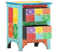 QJBSAVVA Comodino Dipinto a Mano in Legno Mango e MDF 40x30x50 cm | Stile vintage variopinto per la camera da letto, con 2 ampi cassetti e struttura già montata pronta all'uso.