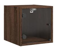 QJBSAVVA Comodino Sospeso a Parete Rovere Marrone 35x37x35 cm | Mobiletto da parete salvaspazio con pratico sportello in vetro per organizzare la camera da letto o la zona notte.