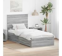 QJBSAVVA Cornice per letto 90 x 200 cm, colore grigio, materiale in legno Sonoma con testiera, rete a doghe, spazio per la camera dei ragazzi, camera degli ospiti