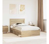 QJBSAVVA Cornice per letto in rovere Sonoma massiccio, 135 x 190 cm, con rete a doghe fissa, per 2 persone, design moderno, robustezza e durata per camera da letto e camera degli ospiti