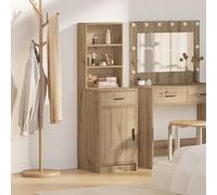 QJBSAVVA Credenza Alta Moderna in Legno Ingegnerizzato Rovere Artigianale, Armadio per Cucina e Sala da Pranzo, Marrone, 40x41x135 cm, con Scaffali e Cassetto per Stoccaggio Salvaspazio