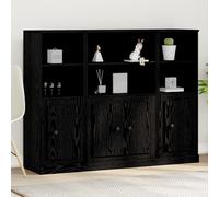 QJBSAVVA Credenza Alta per Cucina e Soggiorno in Legno Ingegnerizzato Rovere Nero 132x35,5x103,5 cm con 3 Ripiani e 2 Ante, Design Moderno Salvaspazio per Interni