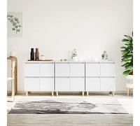QJBSAVVA Credenza bianca, set da 3 pezzi, 60 x 35 x 70 cm, in legno con decorazione eucalipto, moderno con 4 scomparti, molto spazio per soggiorno, corridoio, camera da letto