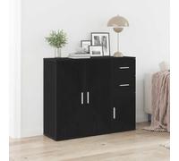QJBSAVVA Credenza Classica Rovere Nero Legno Multistrato 91x29,5x75 cm con Ampio Spazio Conservazione e Piano Esposizione per Soggiorno Cucina Ingresso