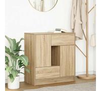 QJBSAVVA Credenza con 2 Ante e 2 Cassetti in Legno Tecnico Rovere Sonoma, Mobile per Cucina Soggiorno Ingresso, Credenza Salvaspazio Multiuso, Dimensioni 70,5x34x74,5 cm