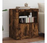 QJBSAVVA Credenza con Luci LED per Cucina e Soggiorno, Mobile Multiuso in Legno Multistrato Rovere Fumo 60,5x37x67 cm con Illuminazione RGB Regolabile