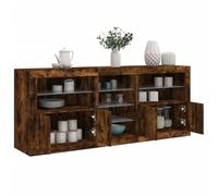 QJBSAVVA Credenza con Luci LED RGB, Mobile Multiuso per Cucina Soggiorno Ingresso, Credenza a 3 Ante Rovere Fumo 181,5x37x67 cm, Design Moderno con Ampio Spazio Archiviazione