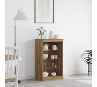QJBSAVVA Credenza con Luci LED Rovere Artigianale 60,5x37x100 cm Mobile Cucina Salvaspazio con Ripiani Vetro per Sala da Pranzo