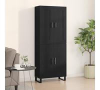 QJBSAVVA Credenza Cucina Alta in Rovere Nero, Mobile Soggiorno Moderno con 4 Ante, Legno MDF Finitura Opaca, Grande Spazio Archiviazione 69.5x34x180 cm per Sala da Pranzo e Soggiorno