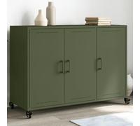 QJBSAVVA Credenza Cucina in Acciaio Verde Oliva con 3 Ante e Ruote, Mobile Salvaspazio Moderno 100,5x39x72 cm per Soggiorno Ingresso e Casa